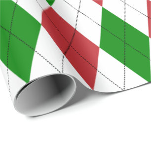 Papier Cadeau Très grand Jacquard rouge foncé, vert et blanc