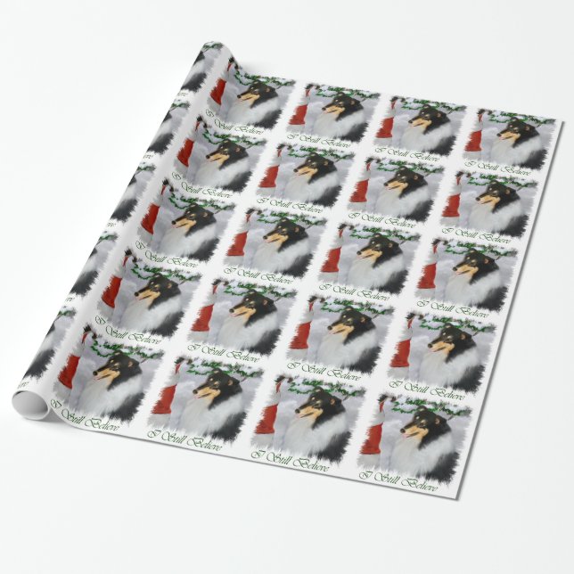 Papier Cadeau Tri couleur Collie Noël (Déroulé)