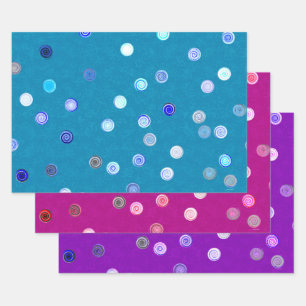 Papier cadeau tri-couleur Spirales Points Twist (B