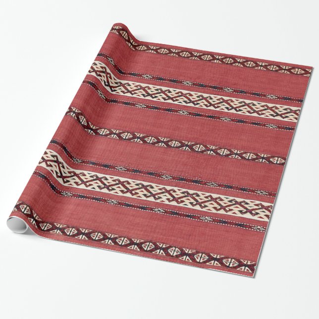 Papier Cadeau Triangle Striangle Kilim II Rouge Noir Blanc  (Déroulé)
