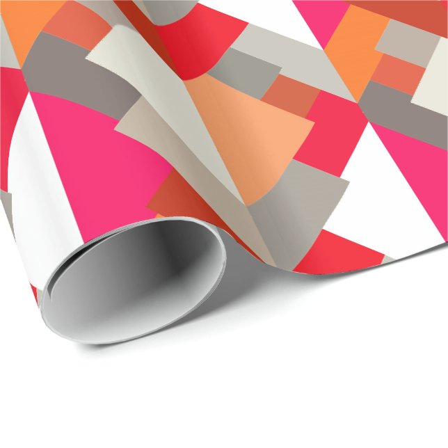 Papier Cadeau Triangles Abstraits modernes, orange, Fuchsia et g (Coin rond)