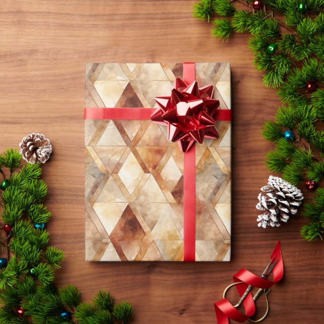 Papier Cadeau Triangles Crème Bourgogne Rouge Or (Cadeau de vacances)
