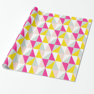 Papier Cadeau Triangles Géométriques Motif rose Et Jaune