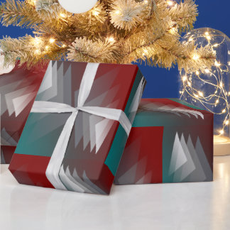 Papier Cadeau Triangles gris sur bordeaux turquoise