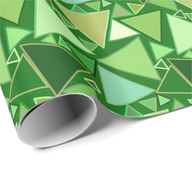 Papier Cadeau Triangles Modernes Du Milieu Du Siècle, Vert Émera (Coin rond)
