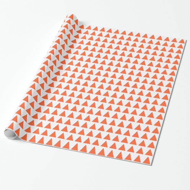 Papier Cadeau Triangles - Orange d'automne en blanc (Déroulé)