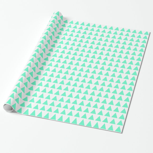 Papier Cadeau Triangles - Turquoise sur Blanc (Déroulé)