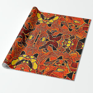 Papier Cadeau Tribal Autochtone Orange Jaune Ouest Bohème