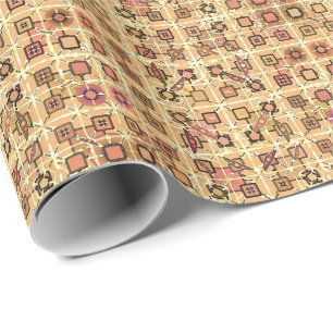Papier Cadeau Tribal Batik - chocolat et chameau tan