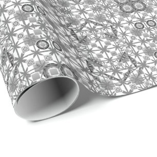 Papier Cadeau Tribal Batik - gris / gris, noir et blanc