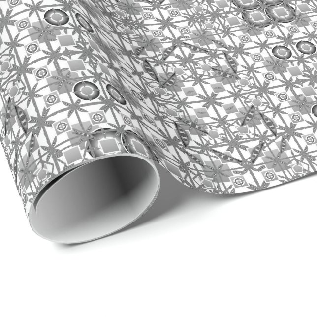 Papier Cadeau Tribal Batik - gris / gris, noir et blanc (Coin rond)