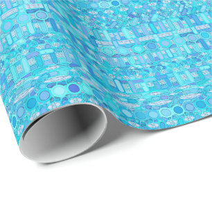 Papier Cadeau Tribal Batik - tons bleu turquoise