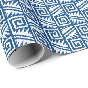 Papier Cadeau Tribal d'Ikat Aztec - Bleu et blanc de Cobalt