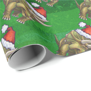 Papier Cadeau Tricératops vert Noël