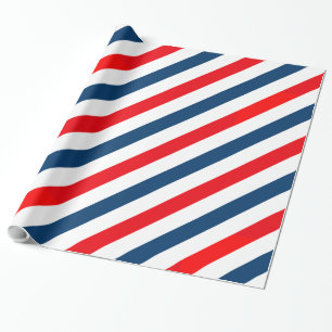 Papier Cadeau Tricolor Diagonal Lines (bleu, blanc, rouge)