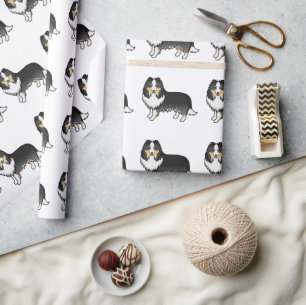 Papier Cadeau Tricolor Shetland Sheepdog Cartoon Motif