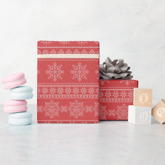 Papier Cadeau Tricot de Noël noir rouge blanc xmas neige (Baby Shower)