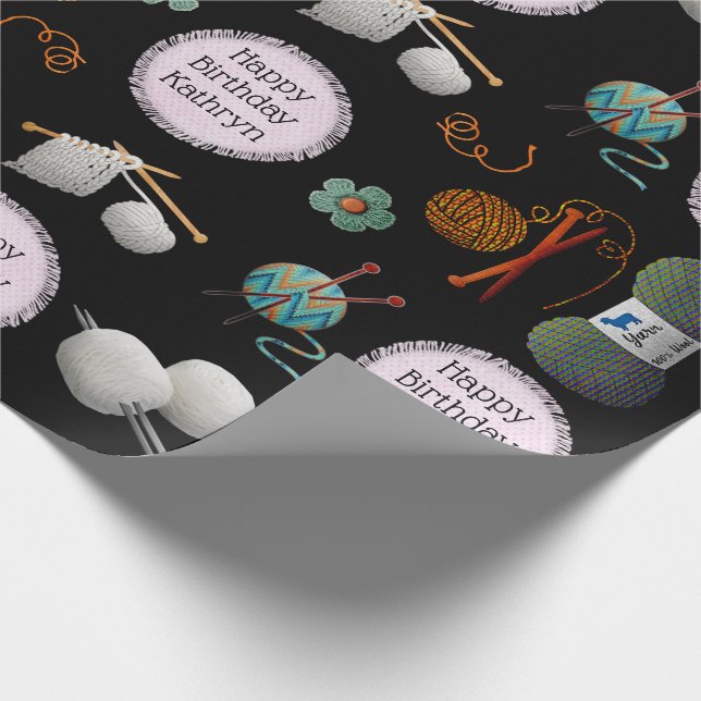 Papier Cadeau Tricot personnalisé/Crochet multi-occasions (Coin)