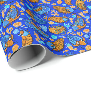Papier Cadeau Trilobites sur arrière - plan bleu foncé (motif en