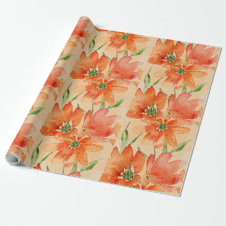 Papier Cadeau Trio de Fleurs Rouge Orange Tropical