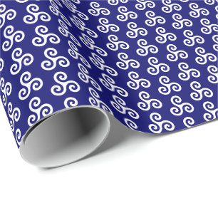 Papier Cadeau Triple spirale celtique blanche Triskele sur fond