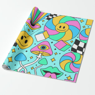 Papier Cadeau Trippy arc-en-ciel 60s pop psychédélique fluide pa