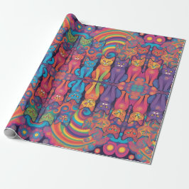 Papier Cadeau Trippy Hippy Chats Vivid Couleur Psychedélique