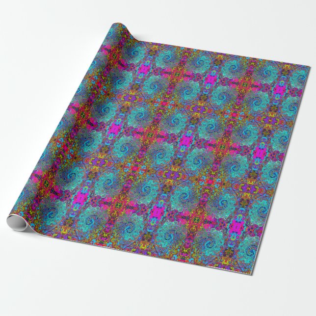 Papier Cadeau Trippy Sky Blue Abstrait Retro Liquid Swirl (Déroulé)