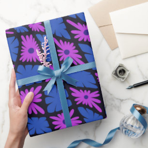 Papier Cadeau Trippy super 60s Flower Checks bleu rose