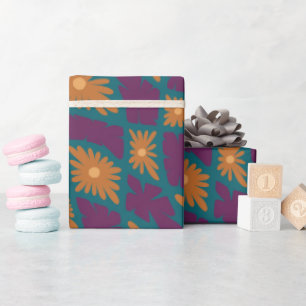 Papier Cadeau Trippy super 60s Flower Checks Orange Rose