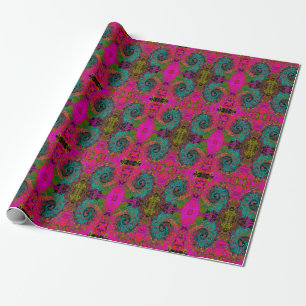 Papier Cadeau Trippy Turquoise Abstrait Retro Liquid Swirl