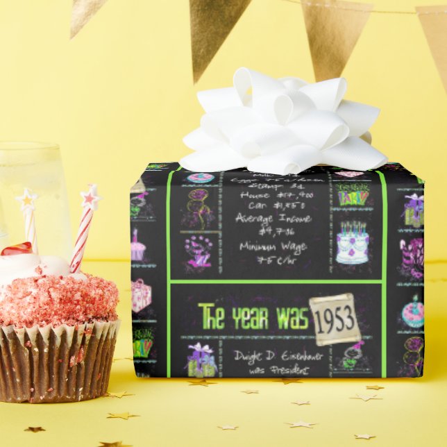 Papier Cadeau Trivia de l'année d'anniversaire 1953 (Fête d'anniversaire)