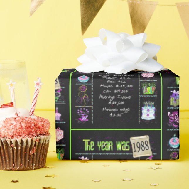 Papier Cadeau Trivia de l'année d'anniversaire 1988 (Fête d'anniversaire)