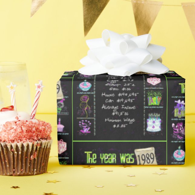 Papier Cadeau Trivia de l'année d'anniversaire 1989 (Fête d'anniversaire)