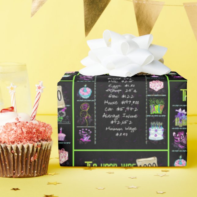 Papier Cadeau Trivia de l'année d'anniversaire 1990 (Fête d'anniversaire)