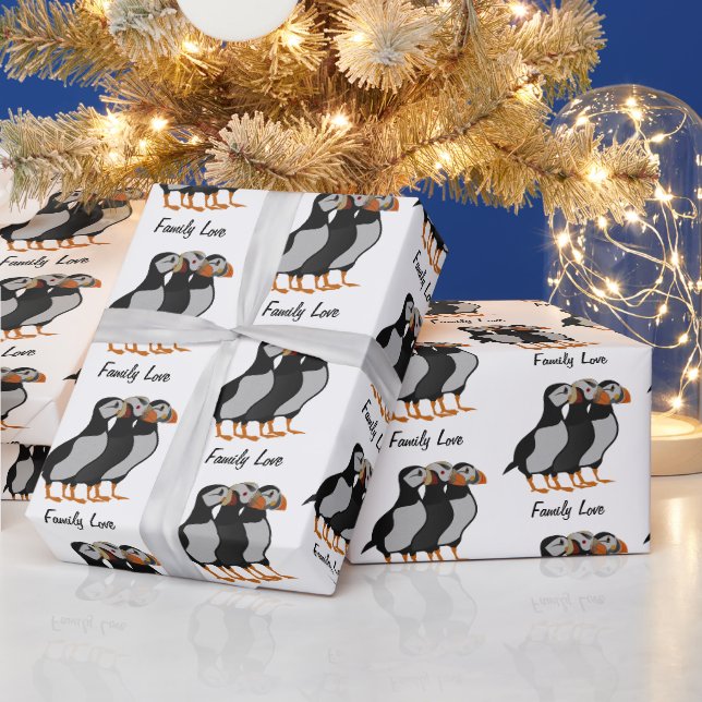 Papier Cadeau Trois adorables Puffin debout ensemble Carton (Vacances)