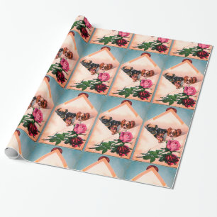 PAPIER CADEAU TROIS DOGGIES, ENVELOPPES AVEC ROSES
