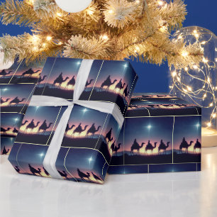 Papier Cadeau Trois hommes sages suivant une étoile