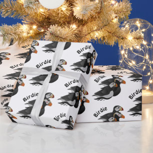 Papier Cadeau Trois Puffins Adorablement Friendly Baignade Carto