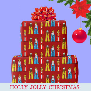 Papier Cadeau Trois Rois sur Noël Rouge