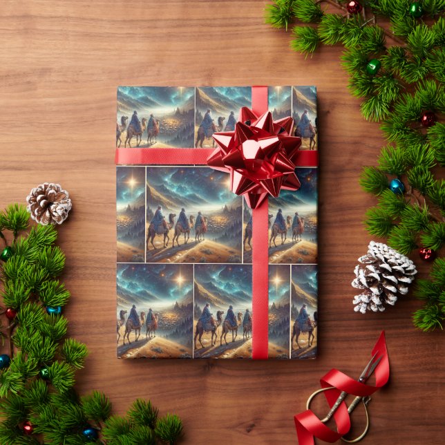 Papier Cadeau Trois Sages suivant une étoile (Cadeau de vacances)