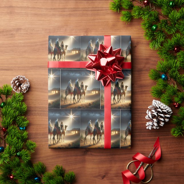 Papier Cadeau Trois Sages suivant une étoile (Cadeau de vacances)