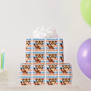 Papier Cadeau Trois Tiger Boy 3e fête d'anniversaire