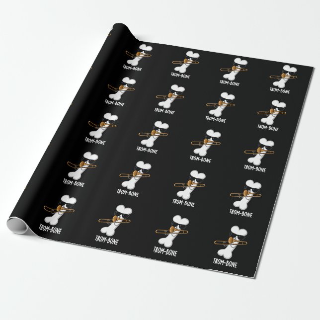 Papier Cadeau Trom-bone Musique drôle Trombone Pun Dark BG (Déroulé)