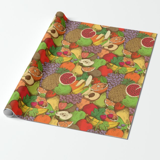Papier Cadeau Tropcal fruit wrapping paper (Déroulé)