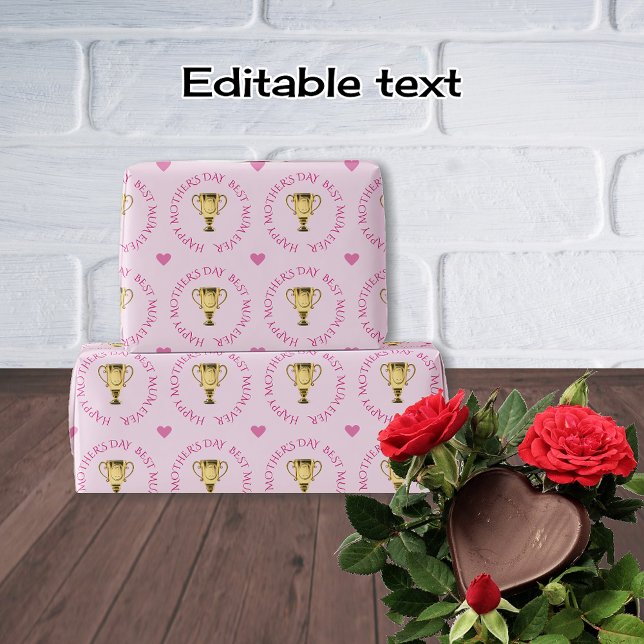Papier Cadeau trophée de la Fête des mères texte personnalisé ro (Créateur téléchargé)