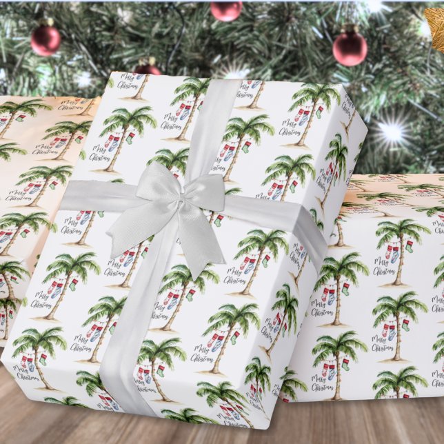 Papier Cadeau Tropical Beach Christmas (Tropical Beach Christmas Wrapping Paper )