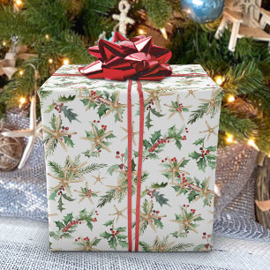 Papier Cadeau Tropical Christmas Beach Starfish et Holly