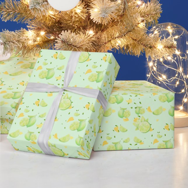 Papier Cadeau Tropical Green Citrus SUMMER Orange lemon Slice (Vacances)