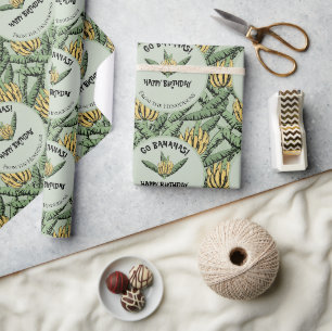 Papier Cadeau Tropical Green Go Bananes joyeuses Banane d'annive